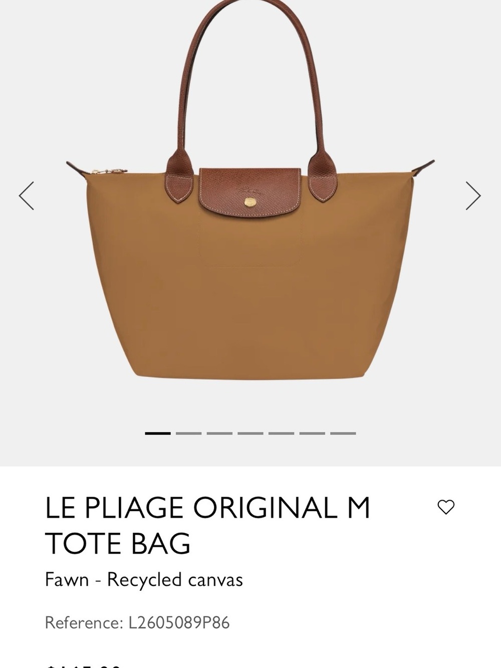 Longchamp Le Pliage Original M Tote in Fawn with Brown Trim - Picture 2 of 6